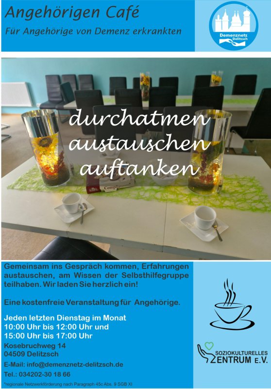 Flyer des Angehörigen Cafés in Delitzsch